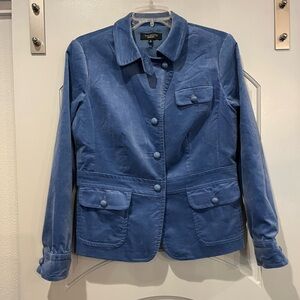 Talbots periwinkle velour military style jacket. Super cute! Great color!